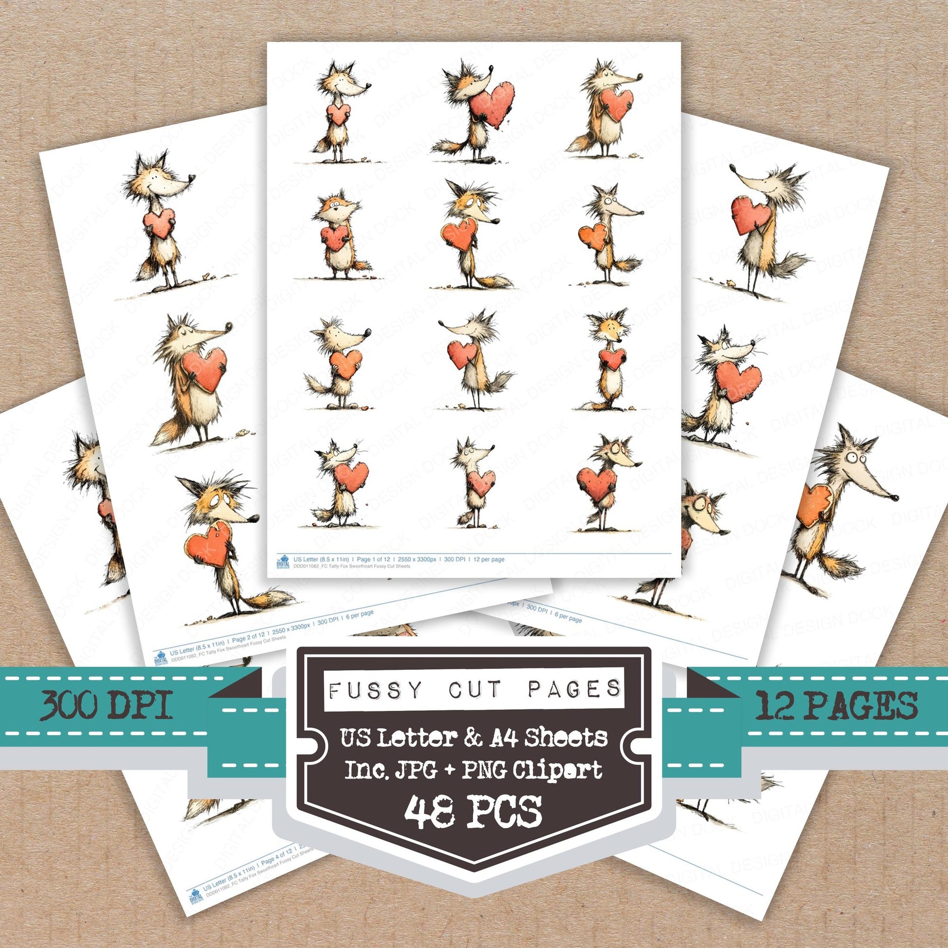 Tatty Fox Sweetheart fussy cut printable sheets for junk journaling, scrapbooking, and paper craft projects