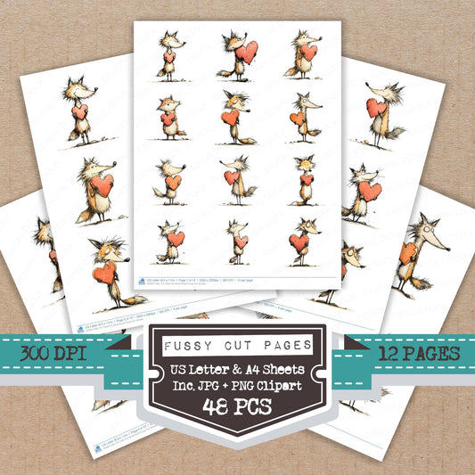 Tatty Fox Sweetheart fussy cut printable sheets for junk journaling, scrapbooking, and paper craft projects