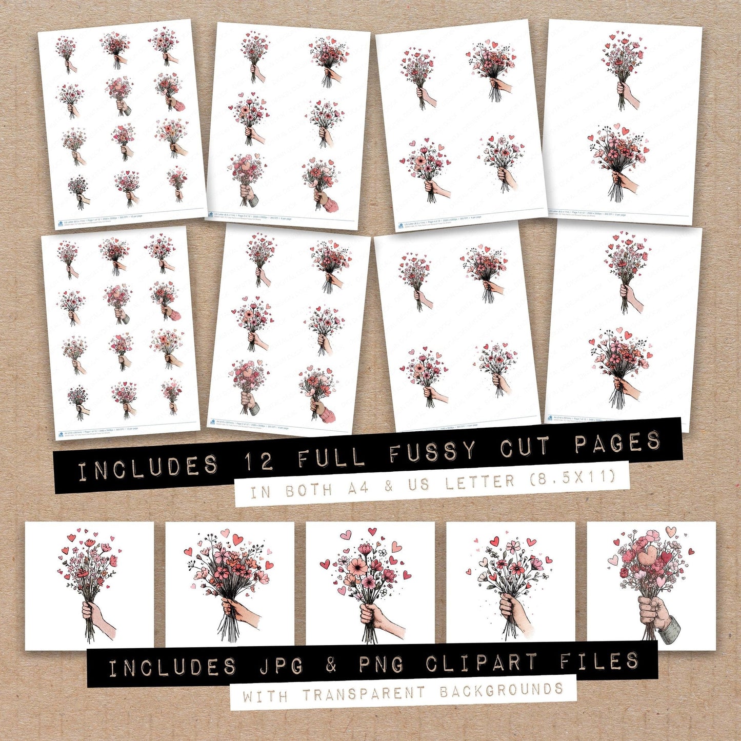 Tatty Hand Love Bouquet Fussy Cut Sheets (DDD011084)