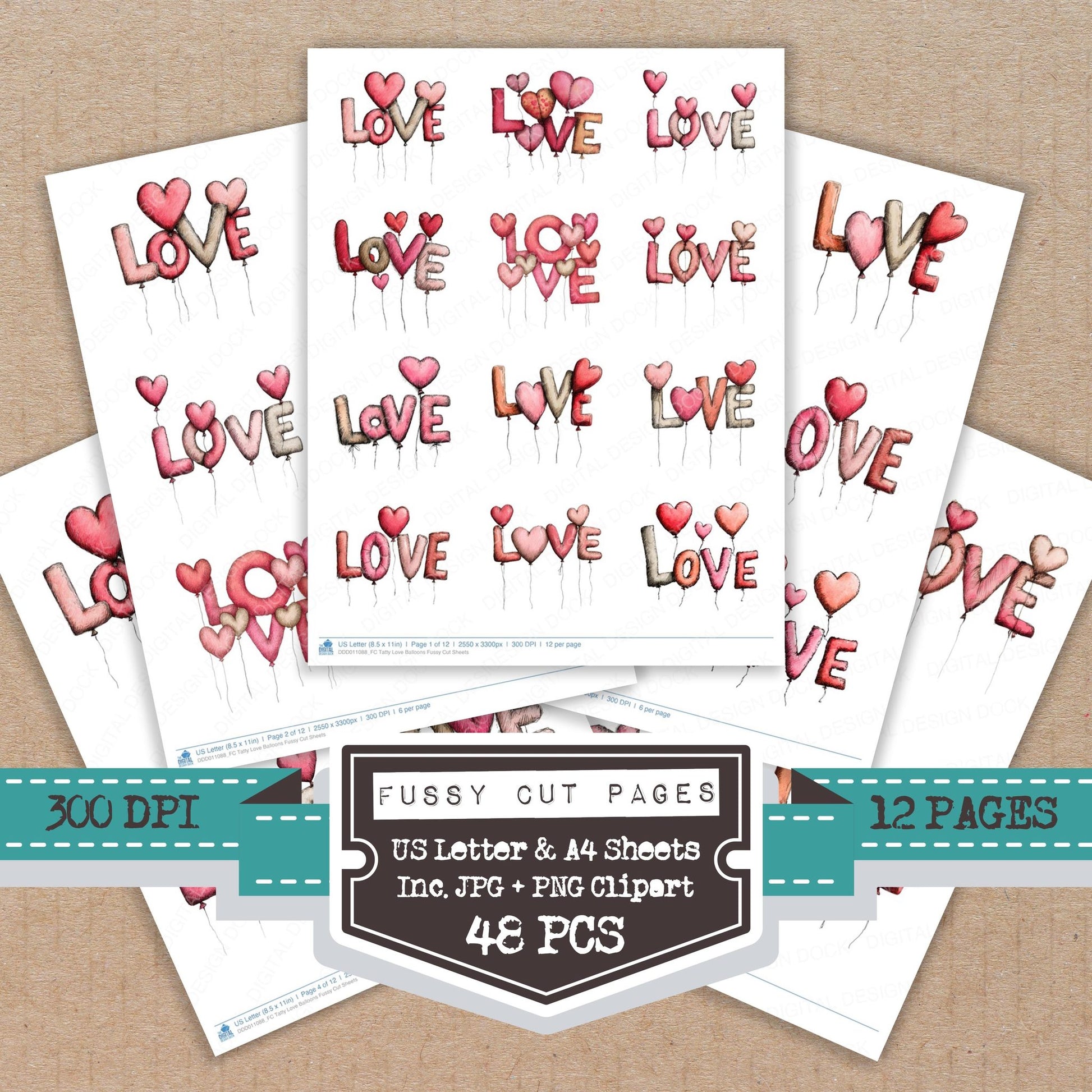Tatty Love Balloons fussy cut printable sheets for junk journaling, scrapbooking, and paper craft projects