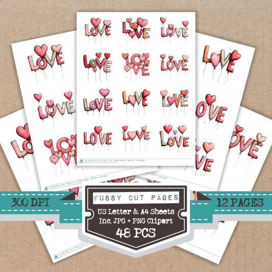 Tatty Love Balloons fussy cut printable sheets for junk journaling, scrapbooking, and paper craft projects