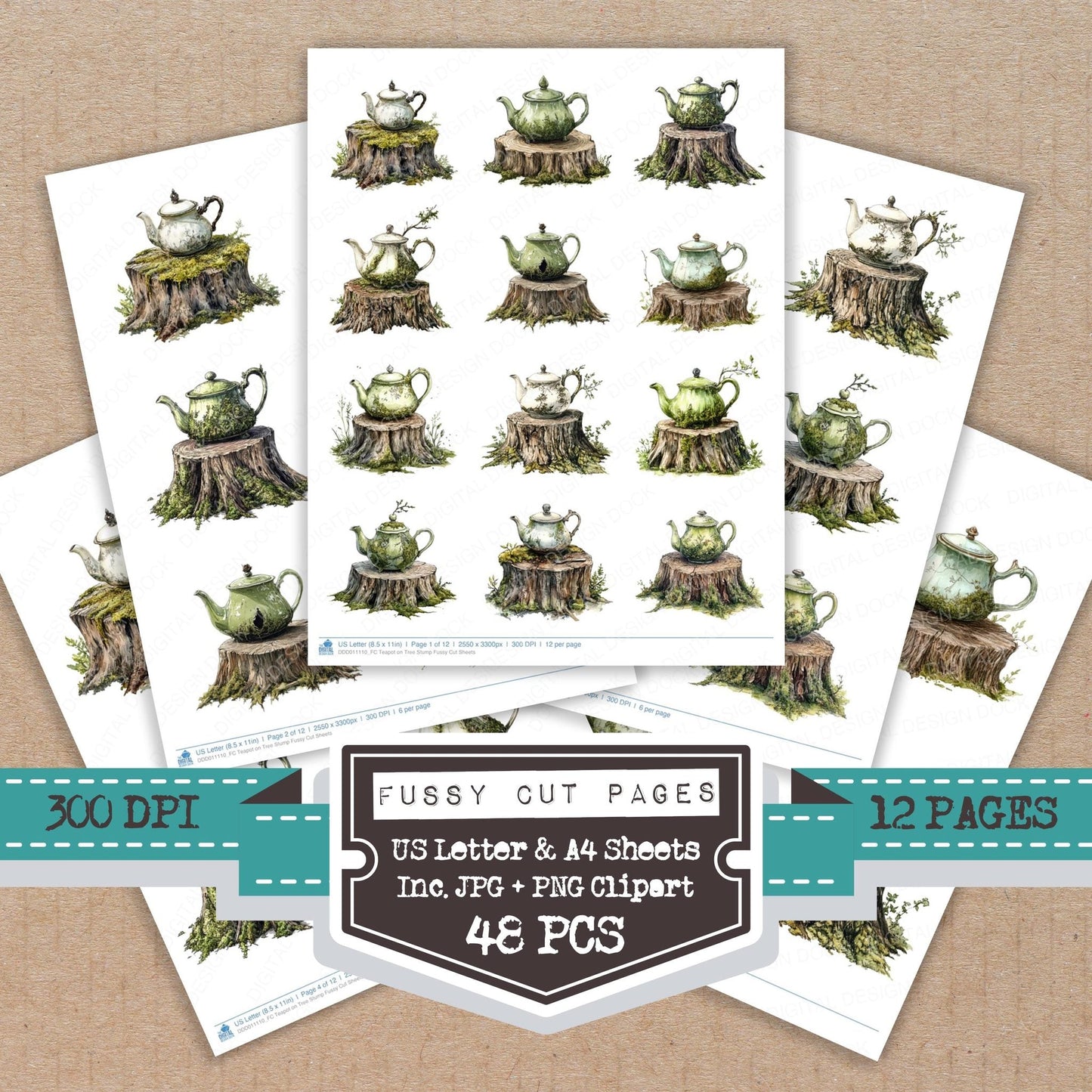 Teapot on Tree Stump Fussy Cut Sheets (DDD011110)