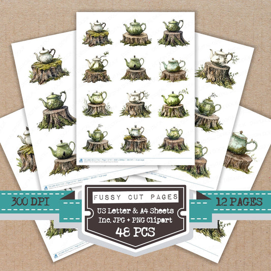Teapot on Tree Stump Fussy Cut Sheets (DDD011110)