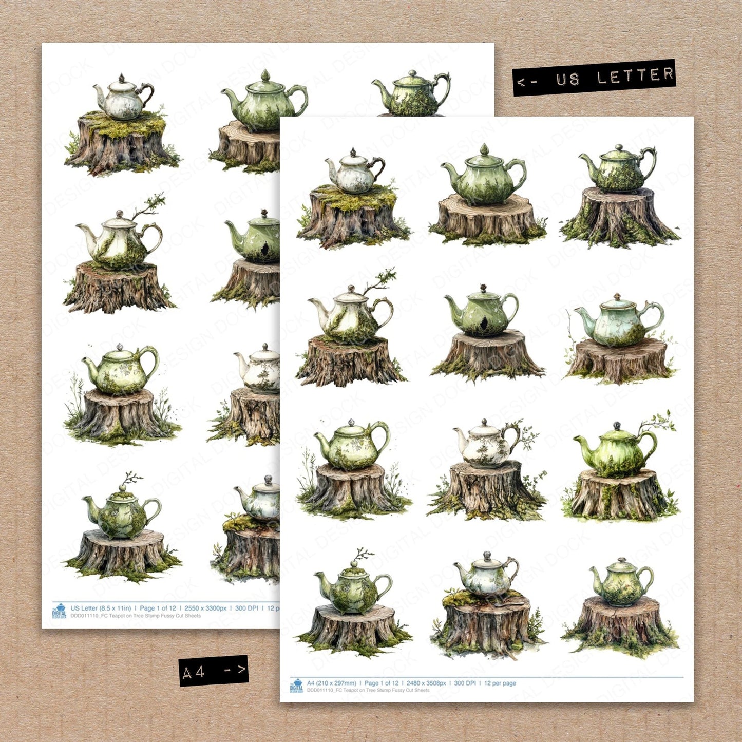 Teapot on Tree Stump Fussy Cut Sheets (DDD011110)