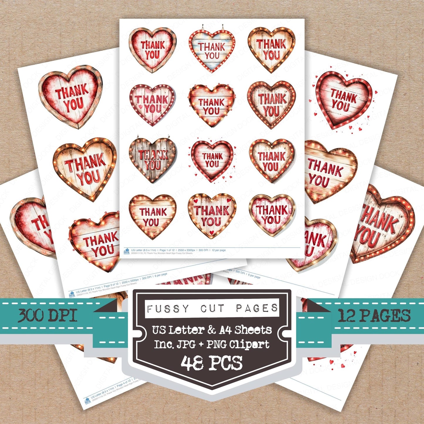 Thank You Wooden Heart Sign Fussy Cut Sheets (DDD011119)