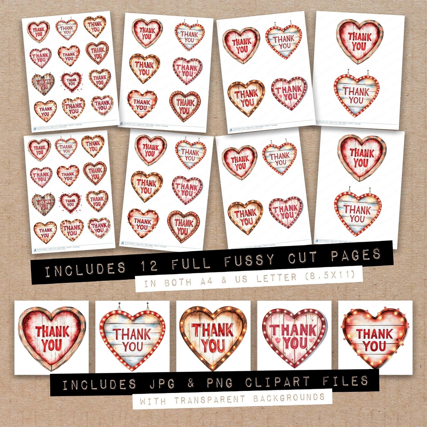 Thank You Wooden Heart Sign Fussy Cut Sheets (DDD011119)
