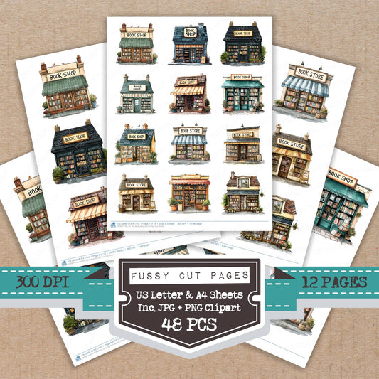 The Book Shop A fussy cut printable sheets for junk journaling, scrapbooking, and paper craft projects