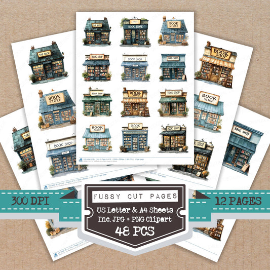 The Book Shop B fussy cut printable sheets for junk journaling, scrapbooking, and paper craft projects
