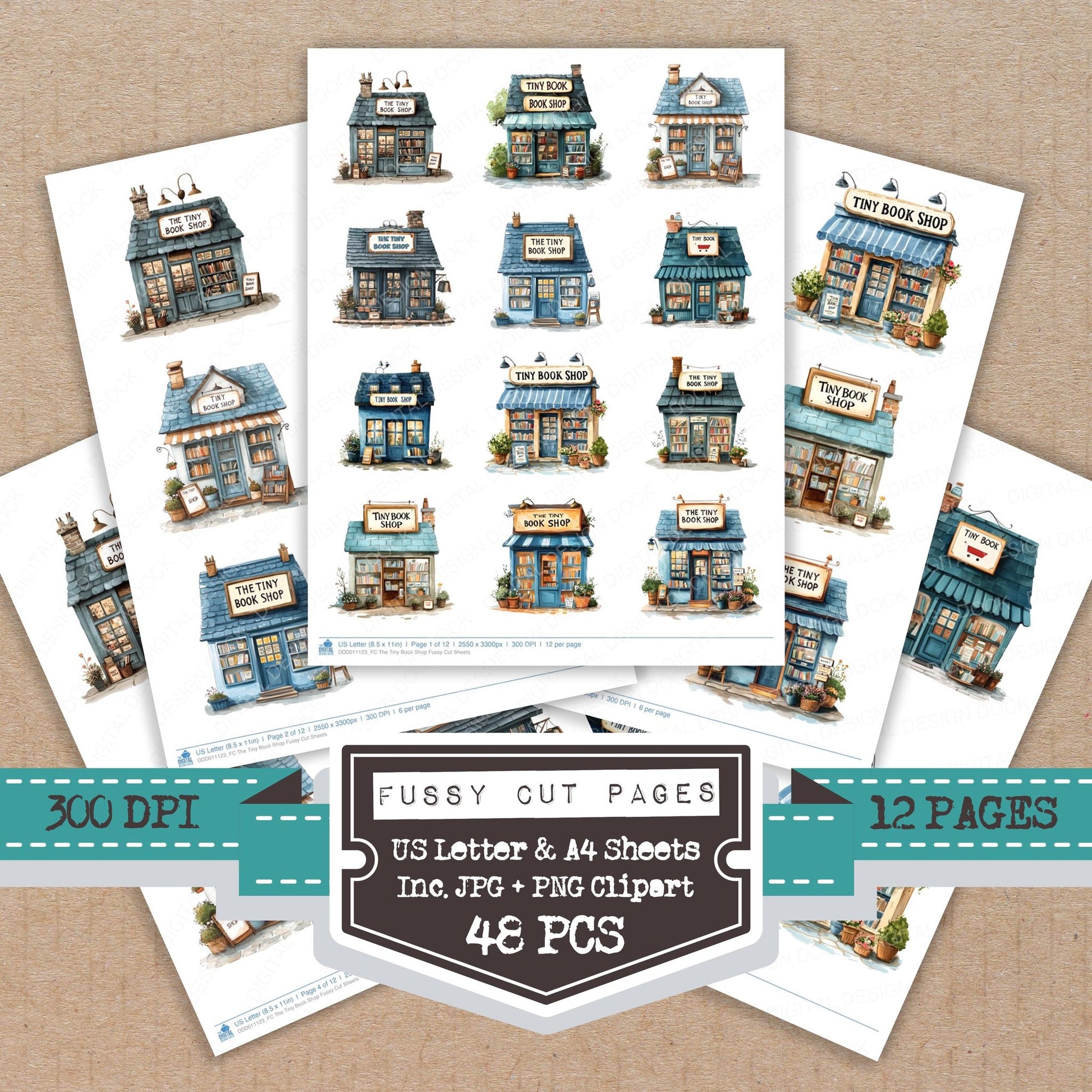 The Tiny Book Shop fussy cut printable sheets for junk journaling, scrapbooking, and paper craft projects