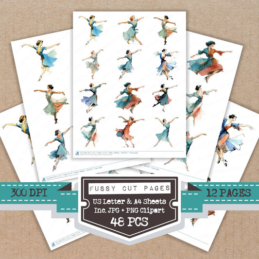 Thirties Swing Dancer fussy cut printable sheets for junk journaling, scrapbooking, and paper craft projects
