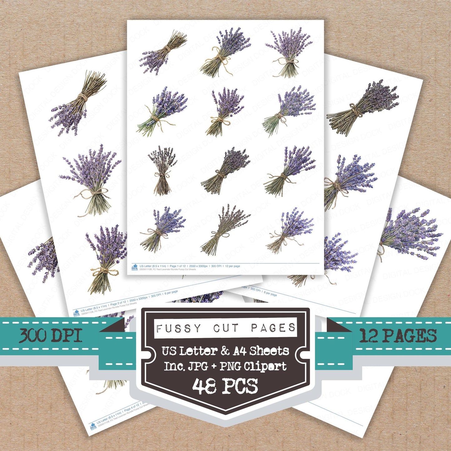 Tied Lavender fussy cut printable sheets for junk journaling, scrapbooking, and paper craft projects