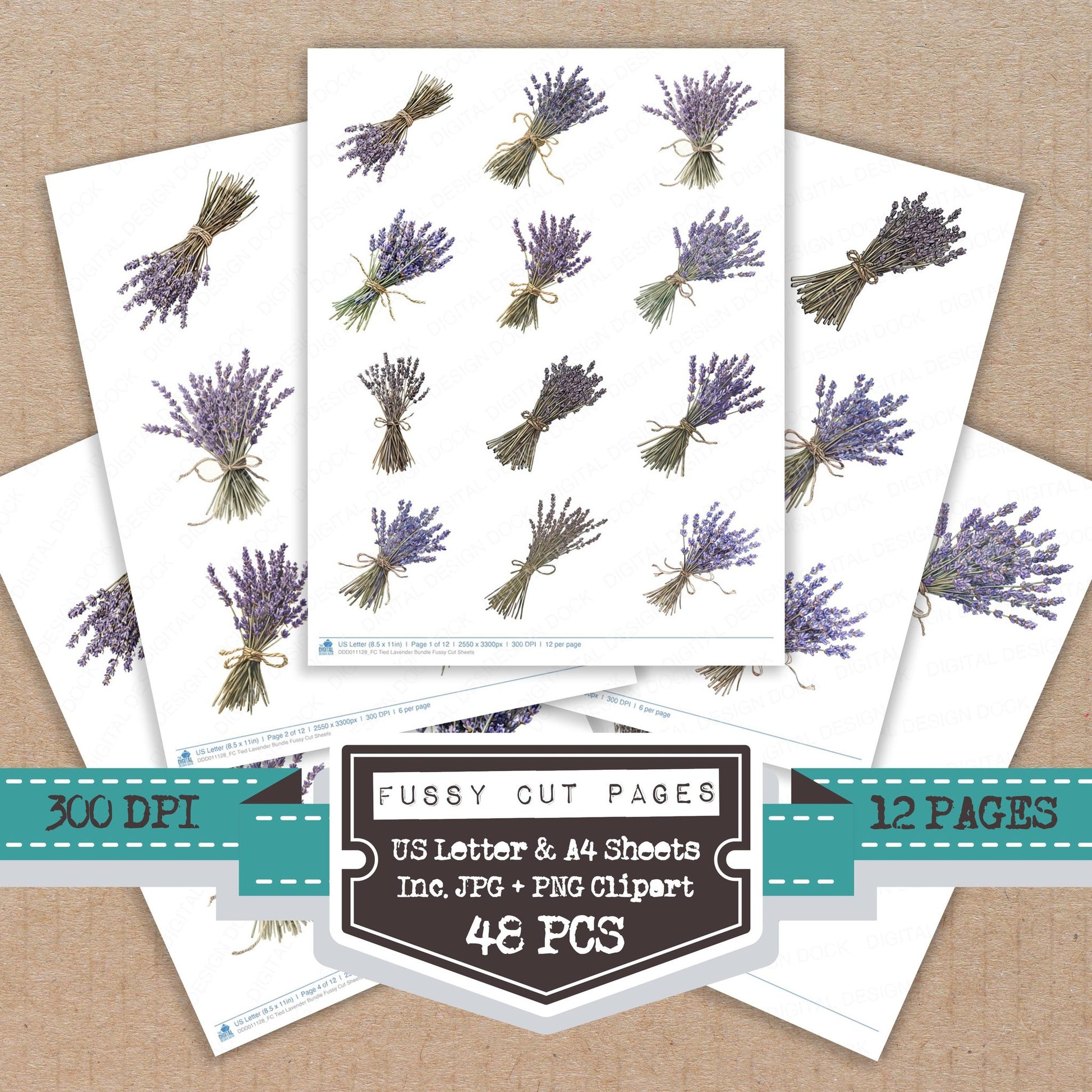 Tied Lavender fussy cut printable sheets for junk journaling, scrapbooking, and paper craft projects