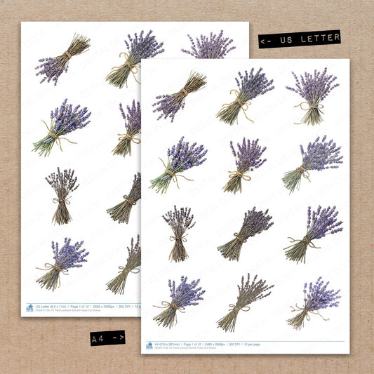 A4 and US Letter format comparison showing Tied Lavender fussy cut pages for print and cut crafting