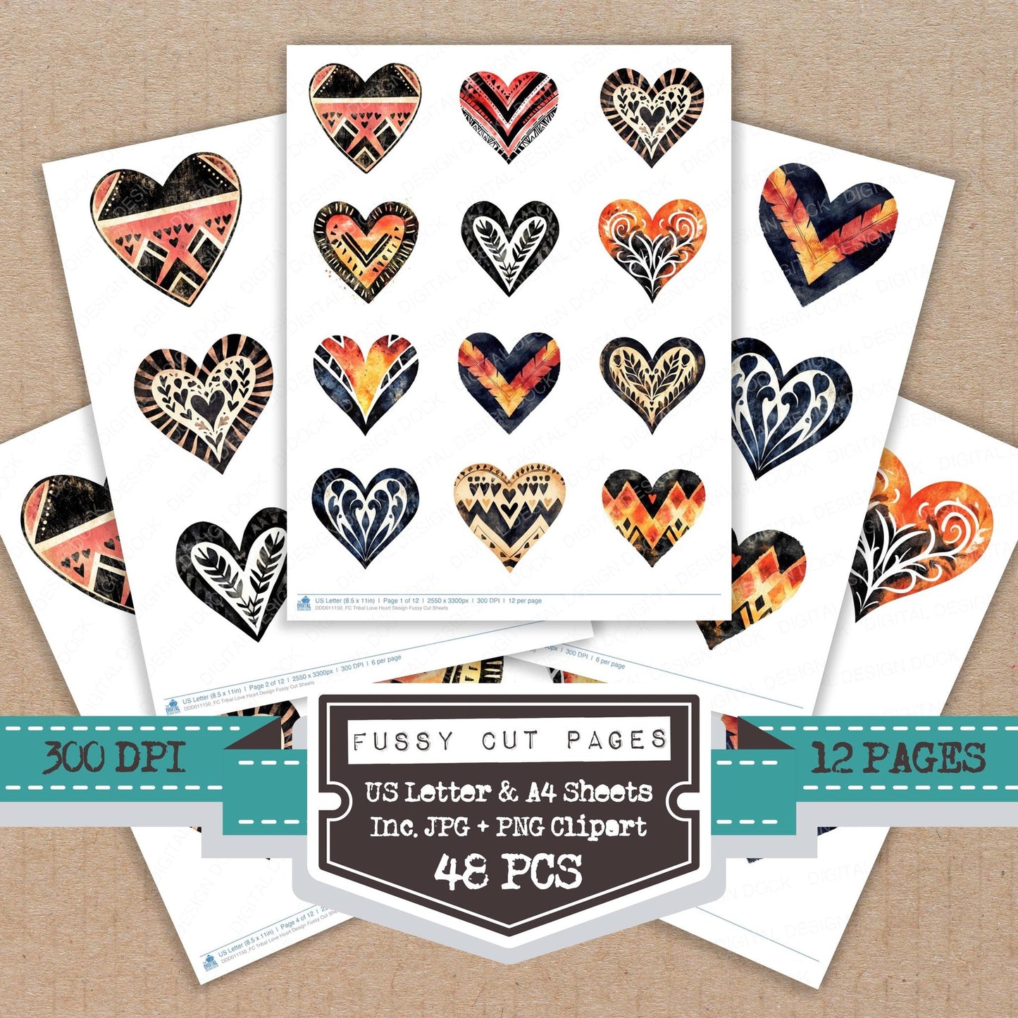 Tribal Love Heart Design Fussy Cut Sheets (DDD011150)