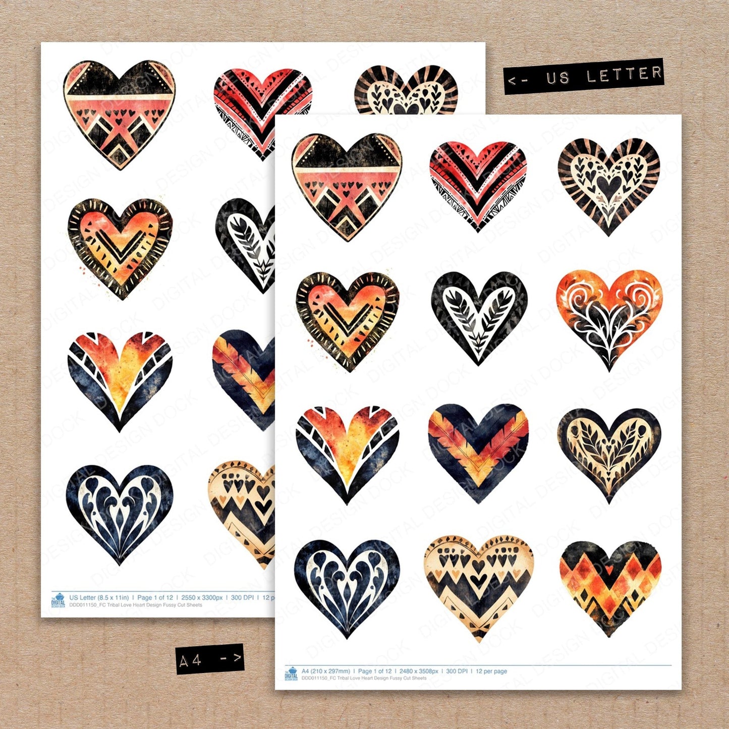 Tribal Love Heart Design Fussy Cut Sheets (DDD011150)