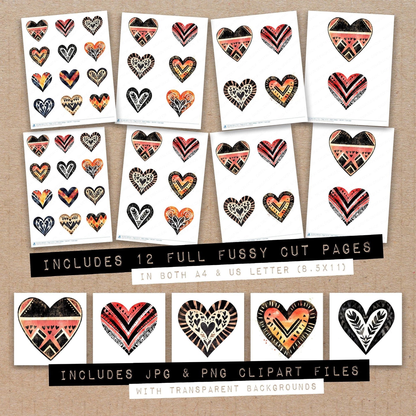 Tribal Love Heart Design Fussy Cut Sheets (DDD011150)