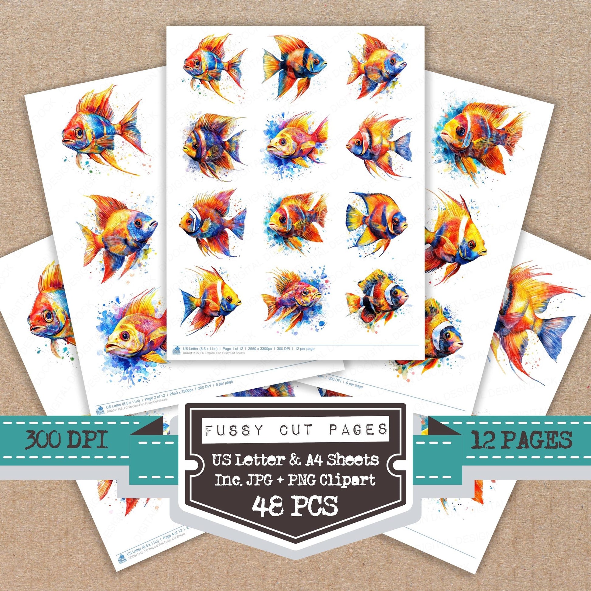Tropical Fish fussy cut printable sheets for junk journaling, scrapbooking, and paper craft projects