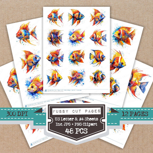 Tropical Fish fussy cut printable sheets for junk journaling, scrapbooking, and paper craft projects