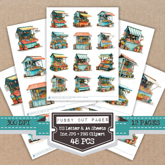 Tropical Market Stall fussy cut printable sheets for junk journaling, scrapbooking, and paper craft projects
