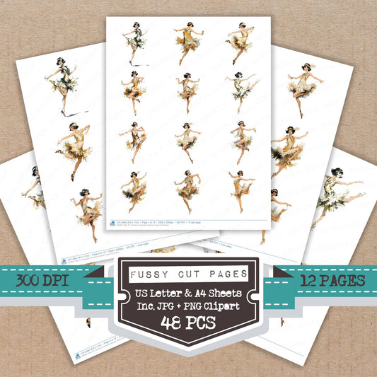 Twenties Charleston Dancer fussy cut printable sheets for junk journaling, scrapbooking, and paper craft projects