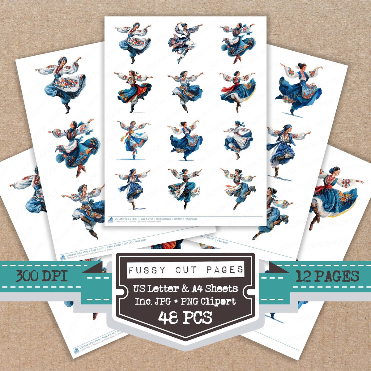 Ukrainian Folk Dancer fussy cut printable sheets for junk journaling, scrapbooking, and paper craft projects