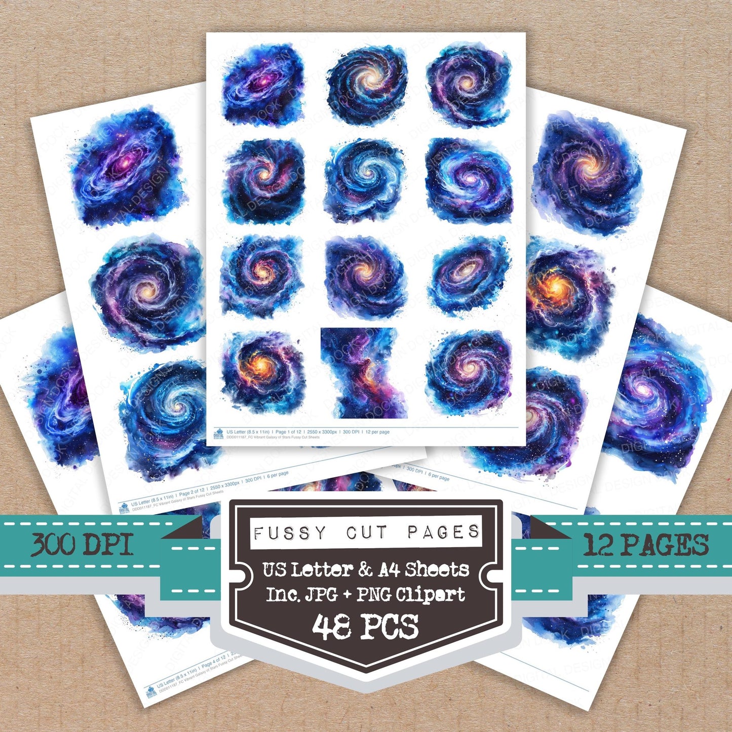 Vibrant Galaxy of Stars fussy cut printable sheets for junk journaling, scrapbooking, and paper craft projects