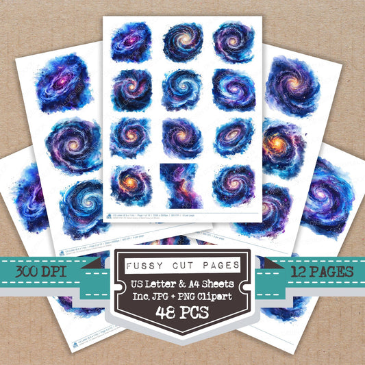 Vibrant Galaxy of Stars fussy cut printable sheets for junk journaling, scrapbooking, and paper craft projects