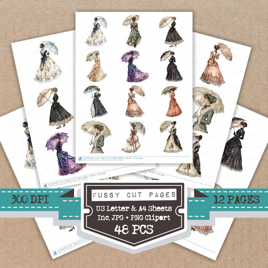 Victorian Lady with Lace Umbrella Fussy Cut Sheets (DDD011198)