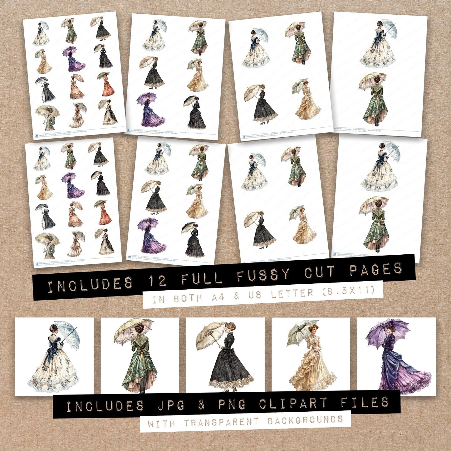 Victorian Lady with Lace Umbrella Fussy Cut Sheets (DDD011198)