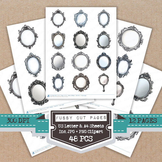 Victorian Mirror fussy cut printable sheets for junk journaling, scrapbooking, and paper craft projects