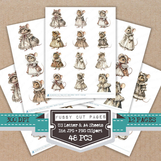 Victorian Mouse in Dress Fussy Cut Sheets (DDD011201)