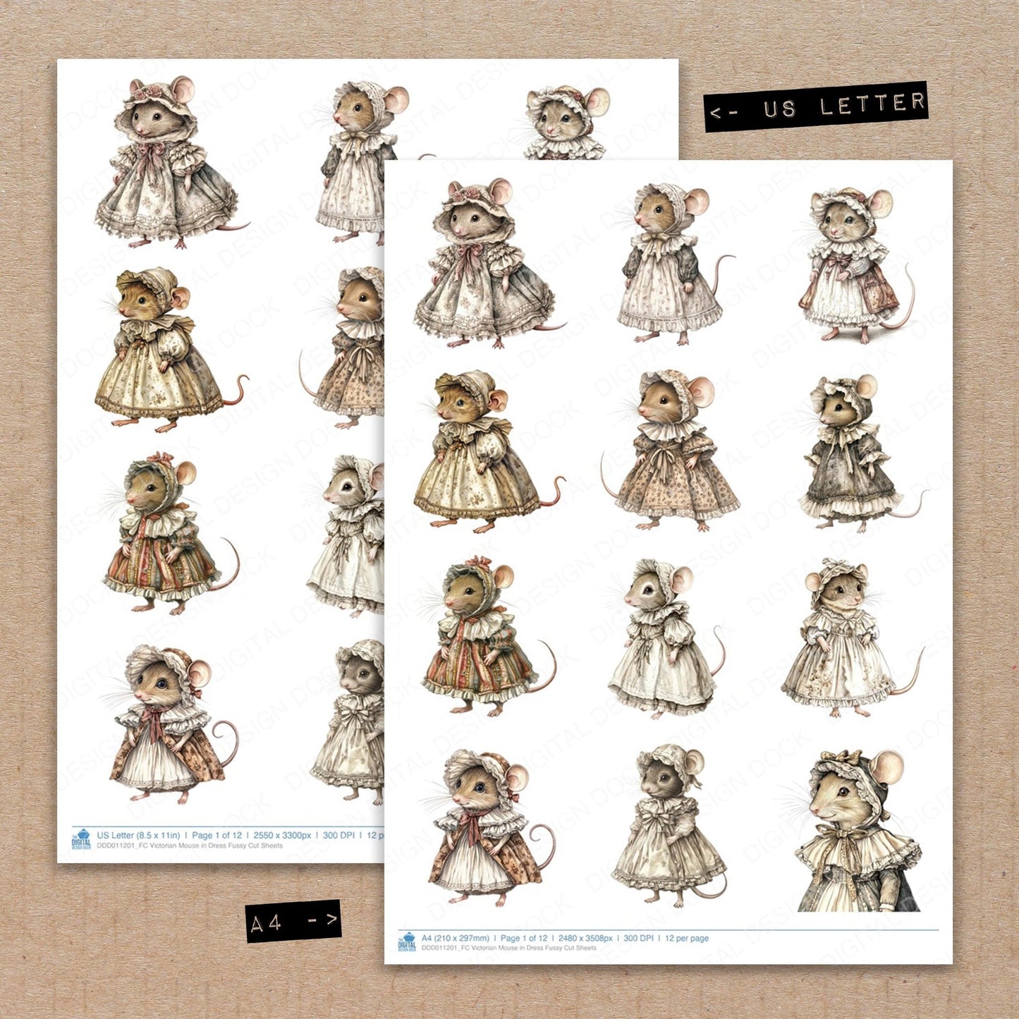 Victorian Mouse in Dress Fussy Cut Sheets (DDD011201)