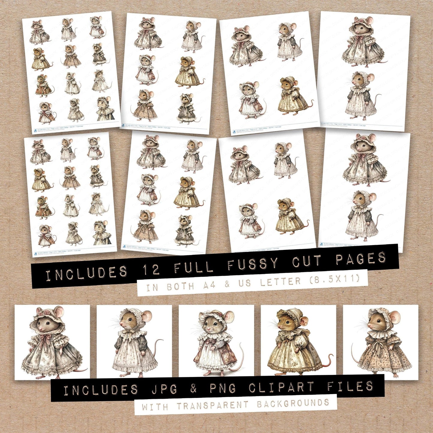 Victorian Mouse in Dress Fussy Cut Sheets (DDD011201)