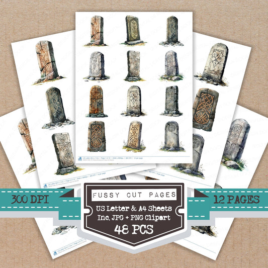 Viking Runestone fussy cut printable sheets for junk journaling, scrapbooking, and paper craft projects