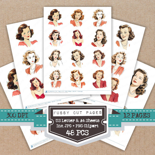 Vintage Actress Portrait fussy cut printable sheets for junk journaling, scrapbooking, and paper craft projects