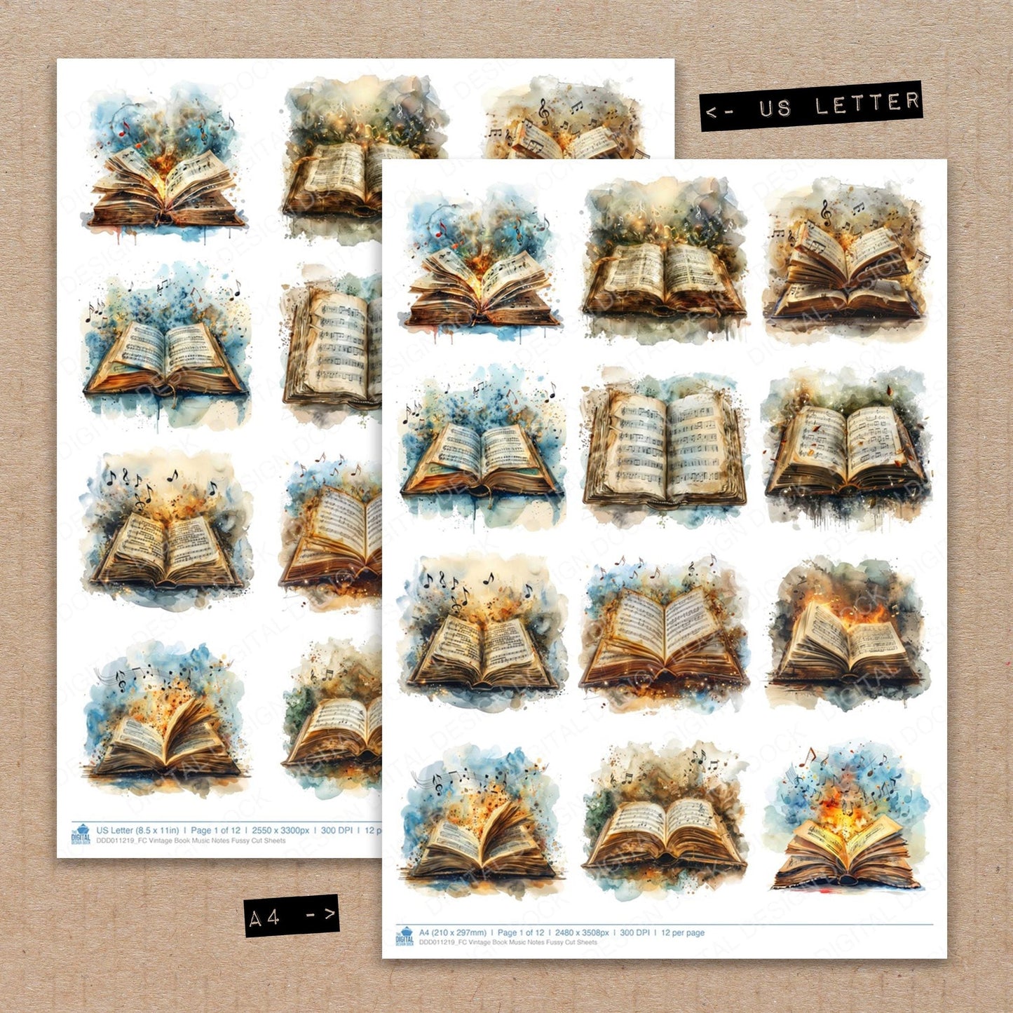 Vintage Book Music Notes Fussy Cut Sheets (DDD011219)