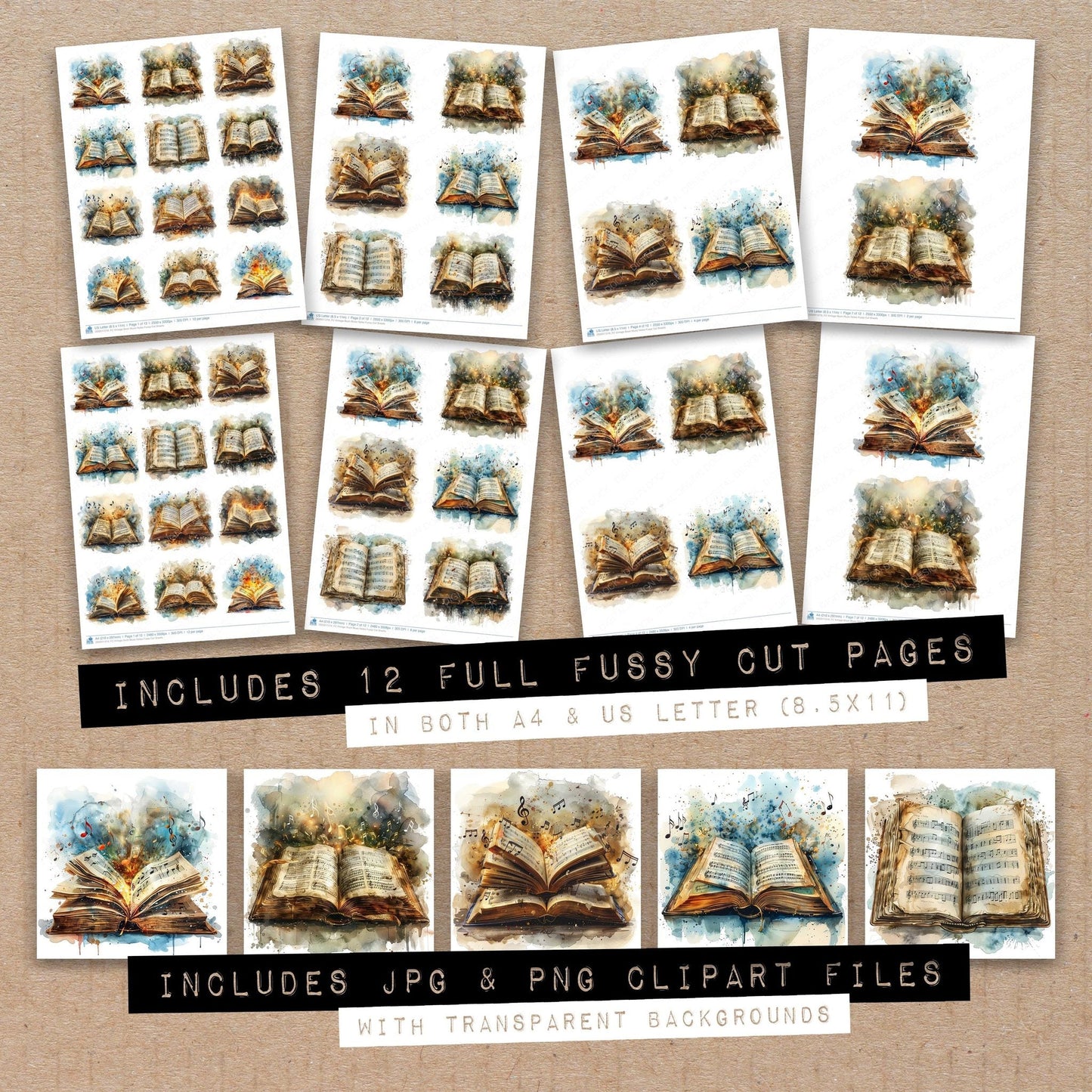Vintage Book Music Notes Fussy Cut Sheets (DDD011219)