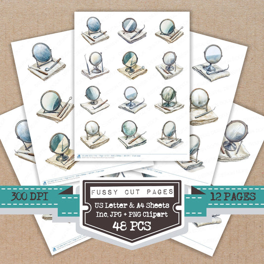 Vintage Dentist Mirror fussy cut printable sheets for junk journaling, scrapbooking, and paper craft projects