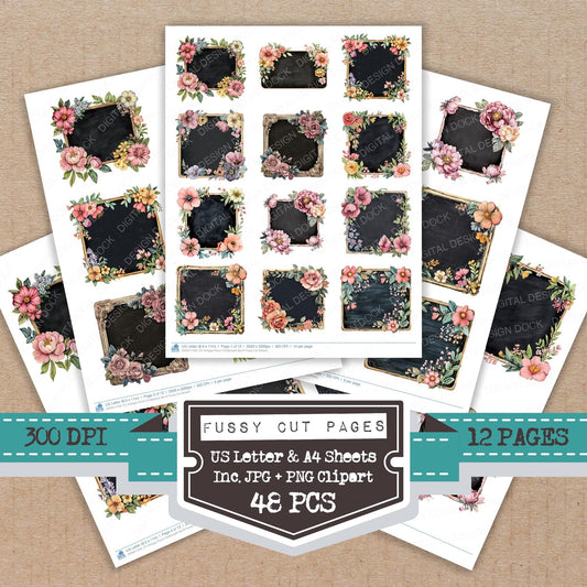 Vintage Floral Chalkboard Set B Fussy Cut Sheets (DDD011233)