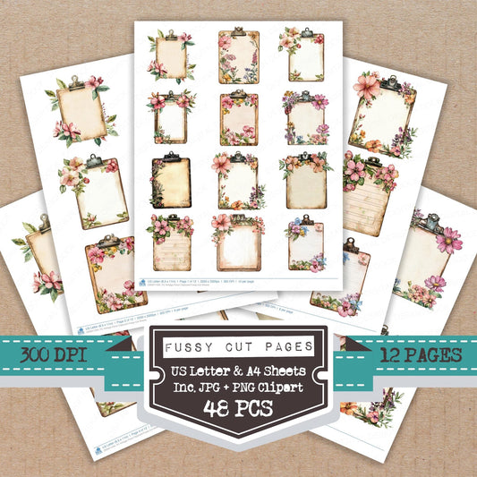 Vintage Floral Clipboard Fussy Cut Sheets (DDD011234)