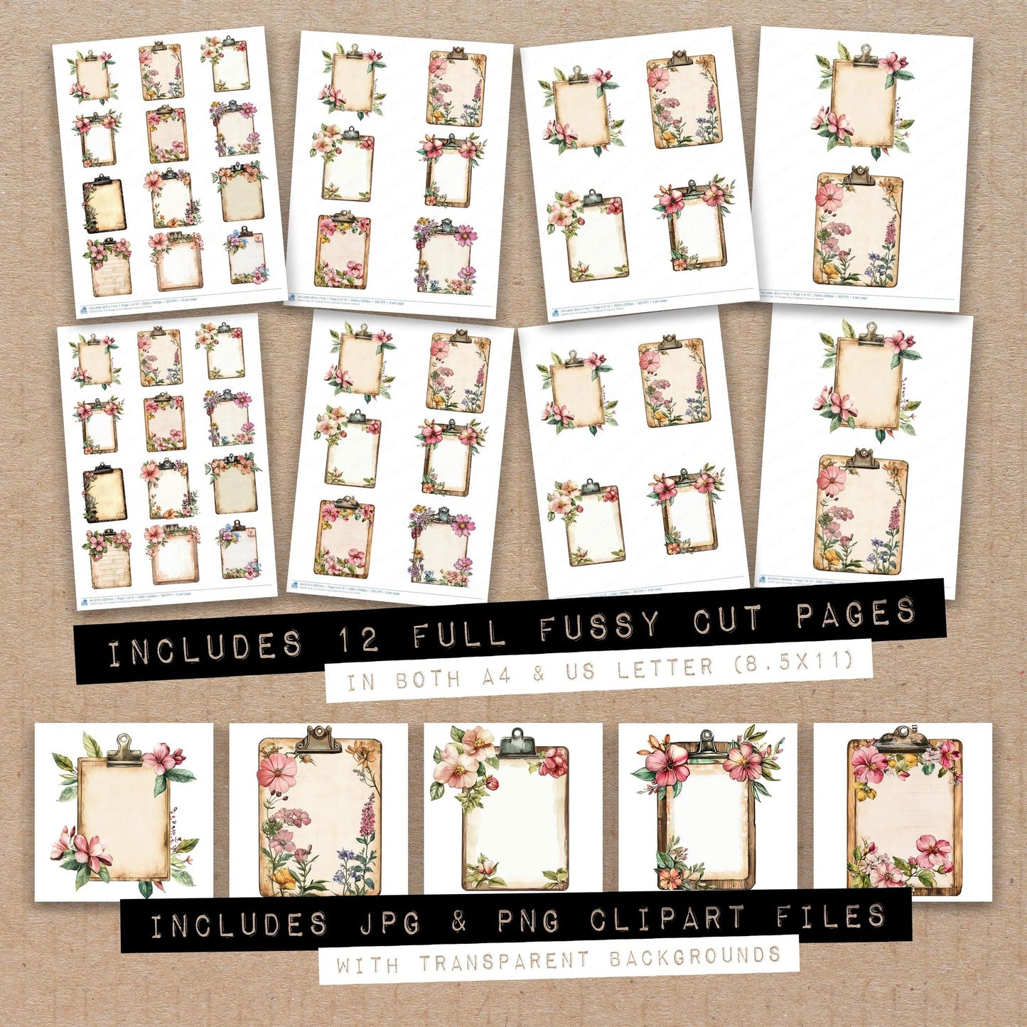 Vintage Floral Clipboard Fussy Cut Sheets (DDD011234)