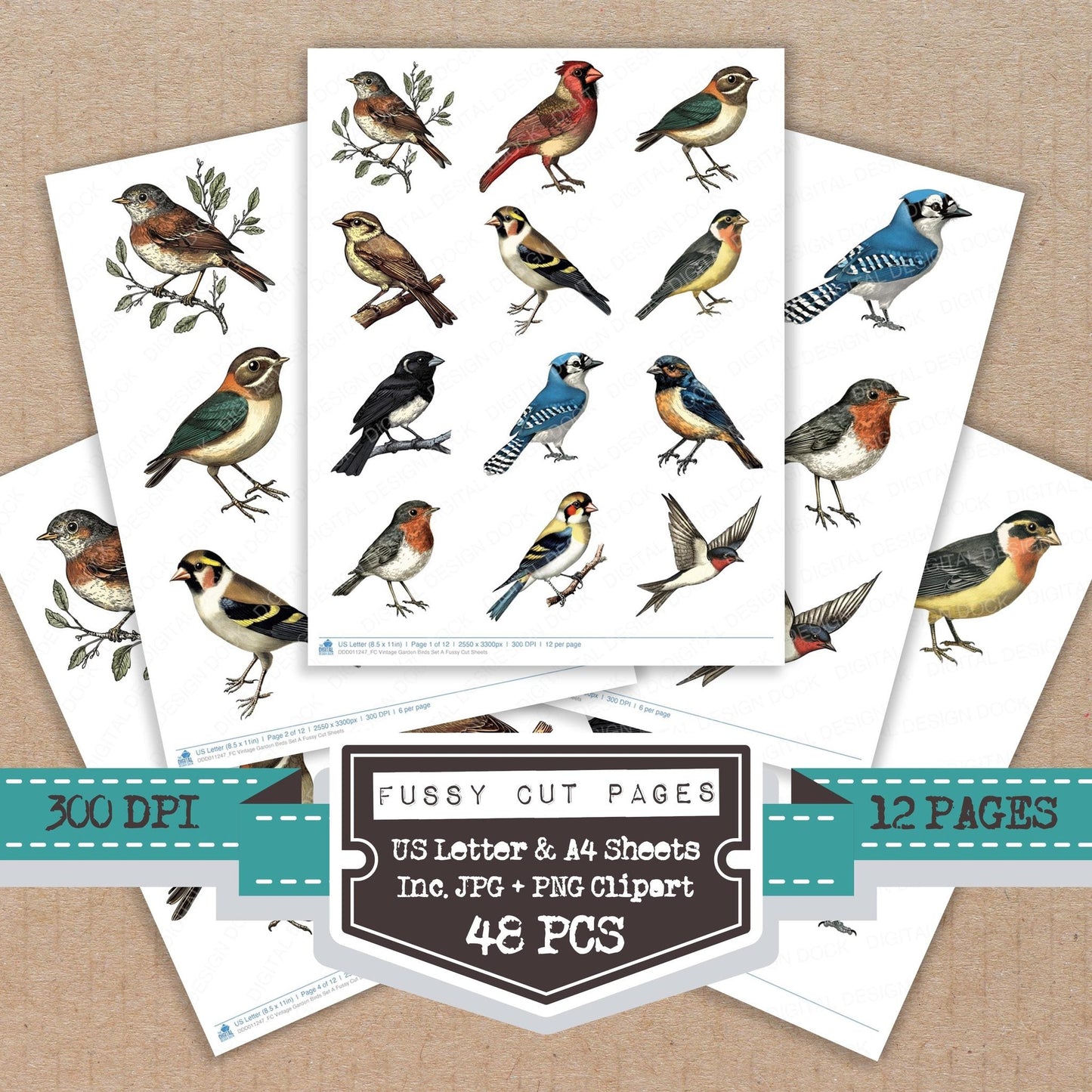 Vintage Garden Birds Set A Fussy Cut Sheets (DDD011247)