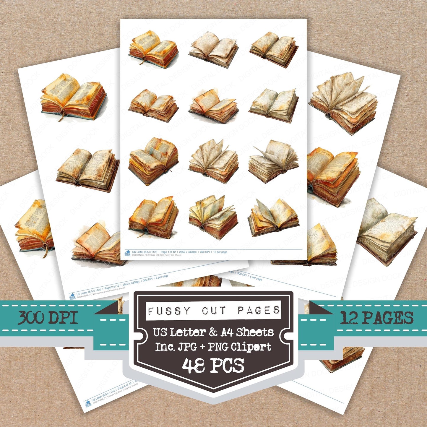 Vintage Old Book fussy cut printable sheets for junk journaling, scrapbooking, and paper craft projects