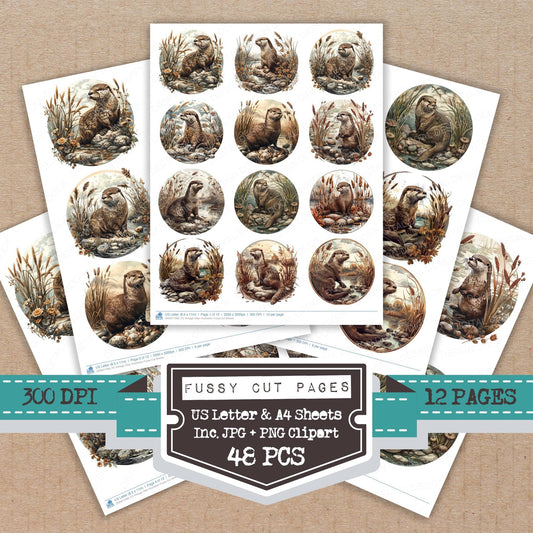 Vintage Otter Illustration Fussy Cut Sheets (DDD011269)