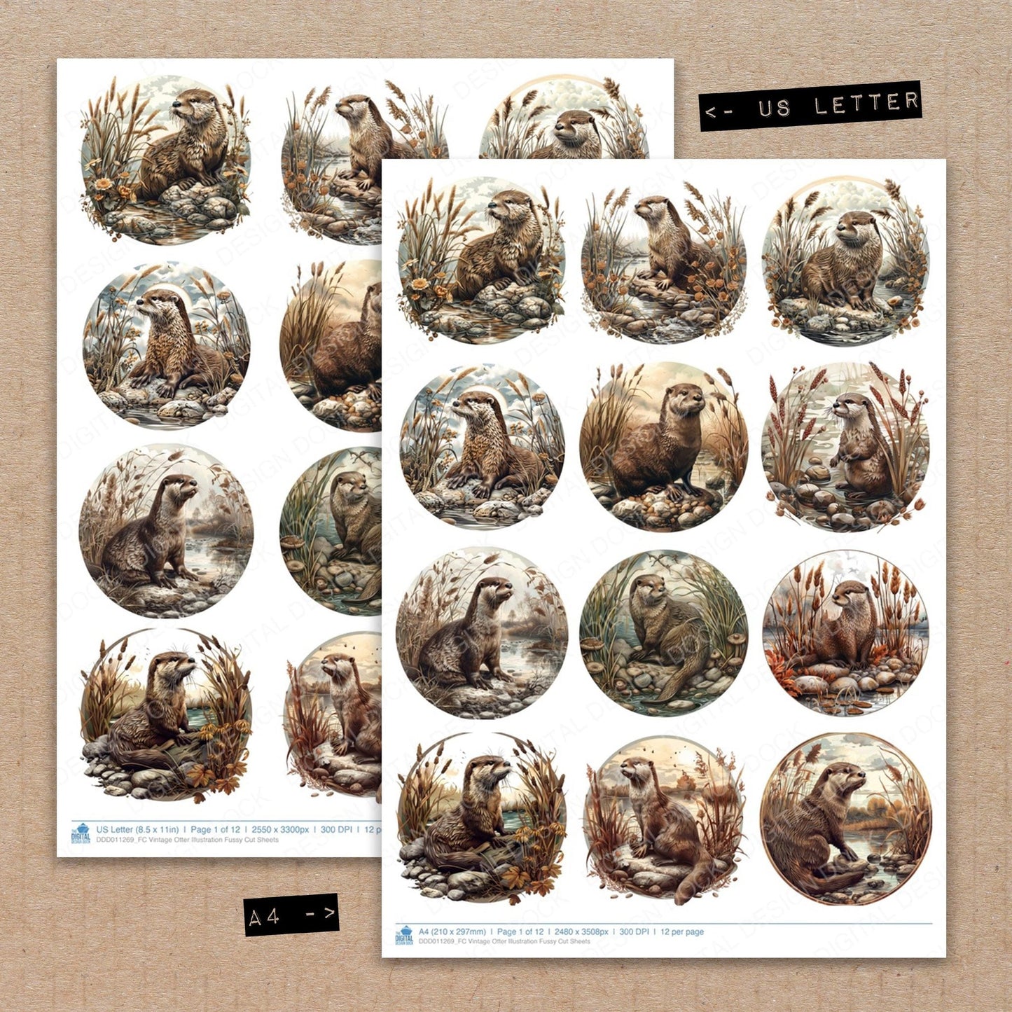 Vintage Otter Illustration Fussy Cut Sheets (DDD011269)