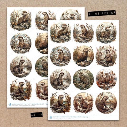 Vintage Otter Illustration Fussy Cut Sheets (DDD011269)