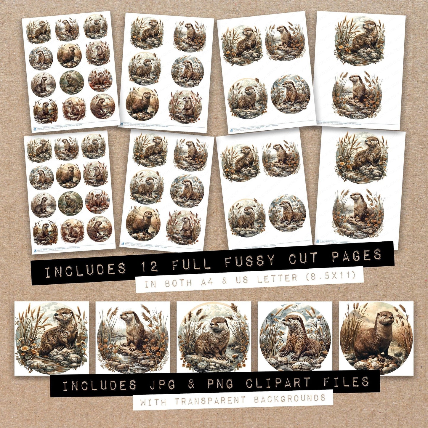 Vintage Otter Illustration Fussy Cut Sheets (DDD011269)