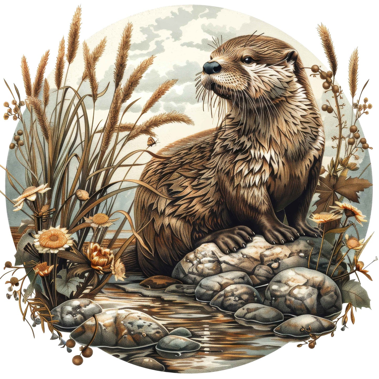 Vintage Otter Illustration Fussy Cut Sheets (DDD011269)