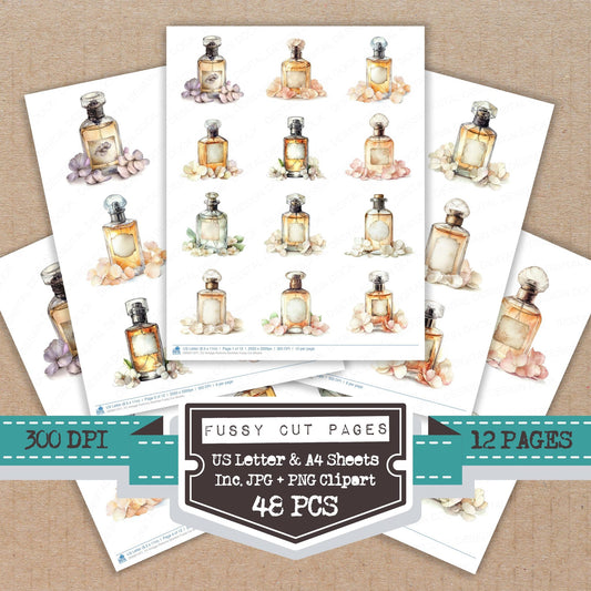 Vintage Perfume Atomiser fussy cut printable sheets for junk journaling, scrapbooking, and paper craft projects