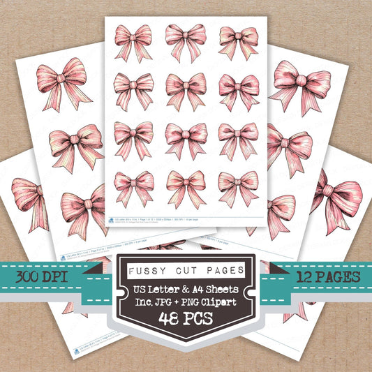 Vintage Pink Bow Fussy Cut Sheets (DDD011274)